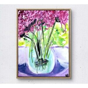 WS original table vase painting 14X11 canvas acrylic abstract modern wall art